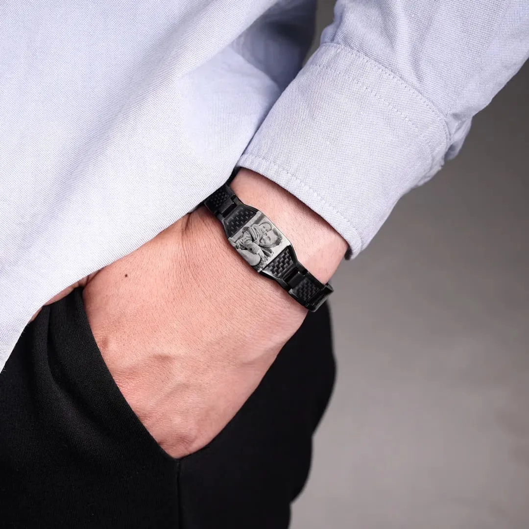 Customizable Titanium Steel Carbon Fiber Photo Bracelet