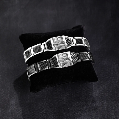 Customizable Titanium Steel Carbon Fiber Photo Bracelet