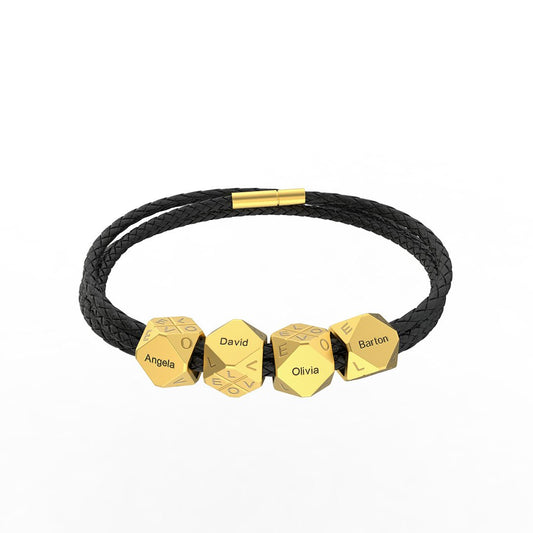 Father's Day Gift Men's Braided Leather Bracelet With Polyhedral Custom Beads