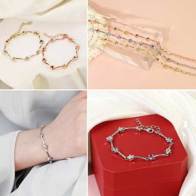 Mother's Day Gift Star Bracelet with Family Names and Birthstones