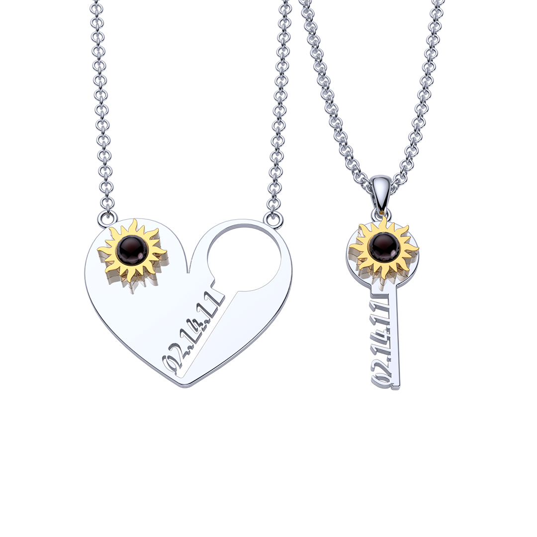 Mother's Day Gift Love + Key Anniversary Couple Necklace