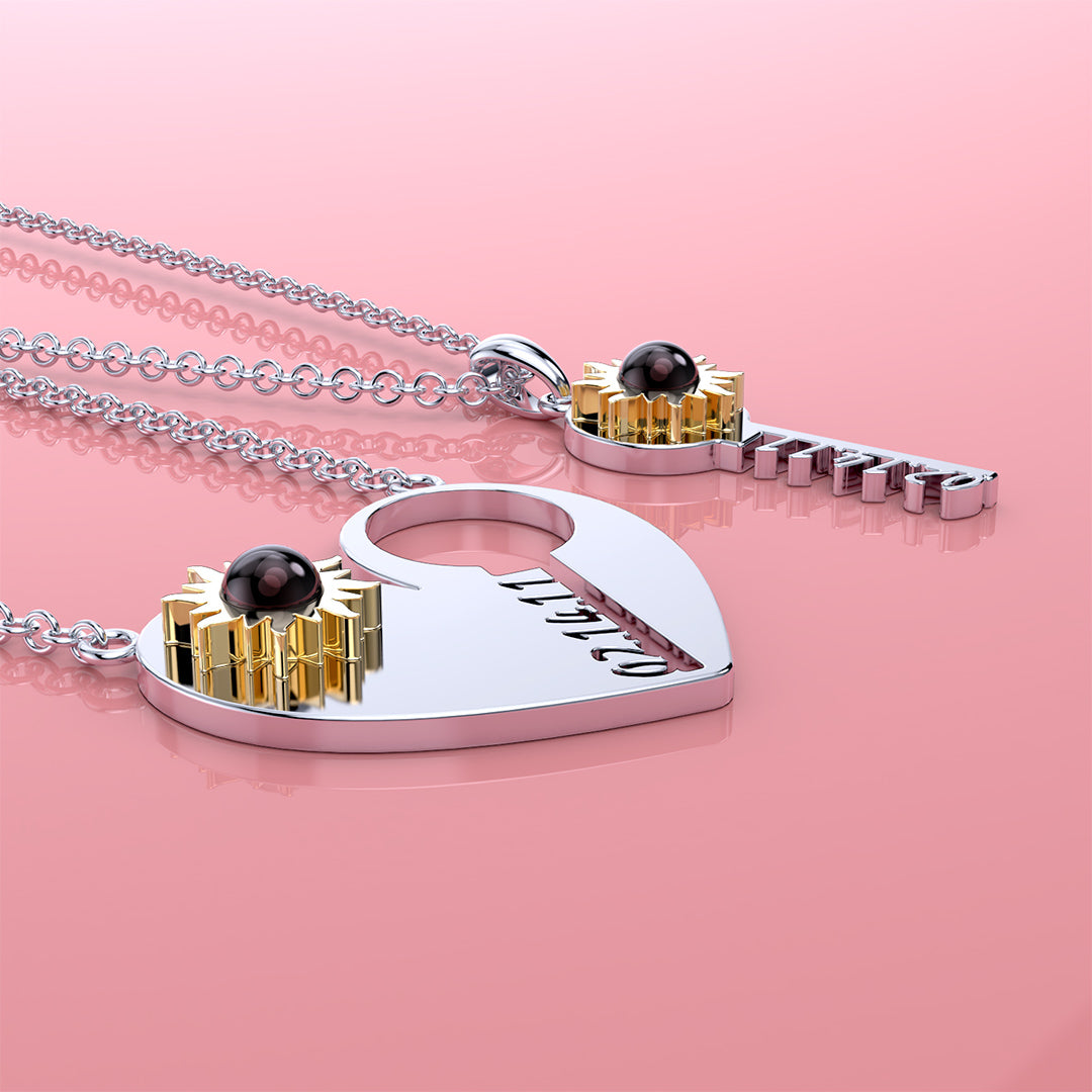Mother's Day Gift Love + Key Anniversary Couple Necklace