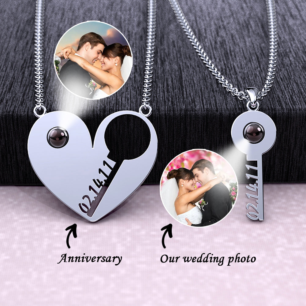 Mother's Day Gift Love + Key Anniversary Couple Necklace