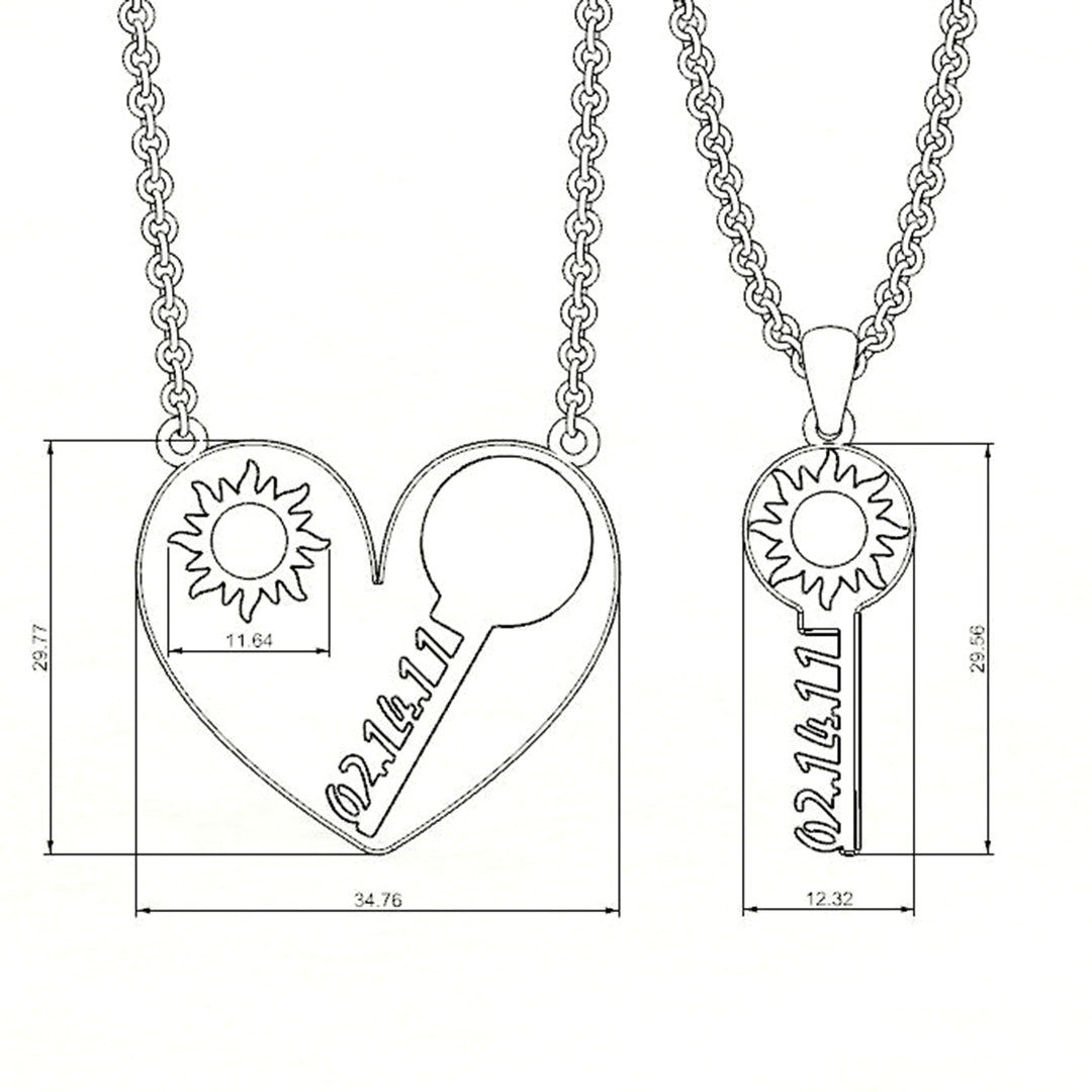 Mother's Day Gift Love + Key Anniversary Couple Necklace