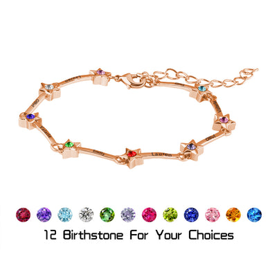 Mother's Day Gift Star Bracelet with Family Names and Birthstones