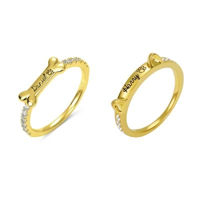 Mother's Day Gift Engraved Ear & Bone Shaped Pet Ring