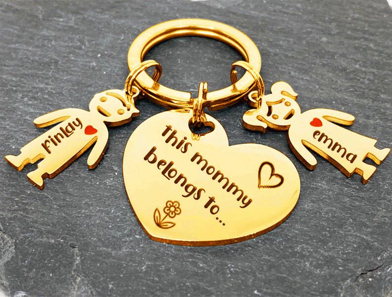 Christmas Gift-This Mummy Belongs to... Heart Polished Personalised Keychain