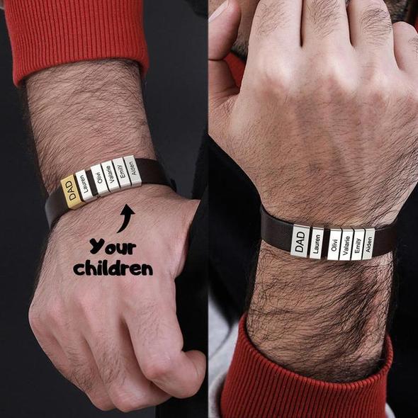 Father's Day Gift Genuine Cowhide Bracelet With Kids Name for Dad