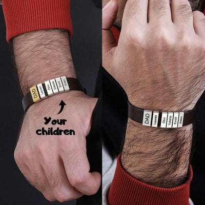 Father's Day Gift Genuine Cowhide Bracelet With Kids Name for Dad