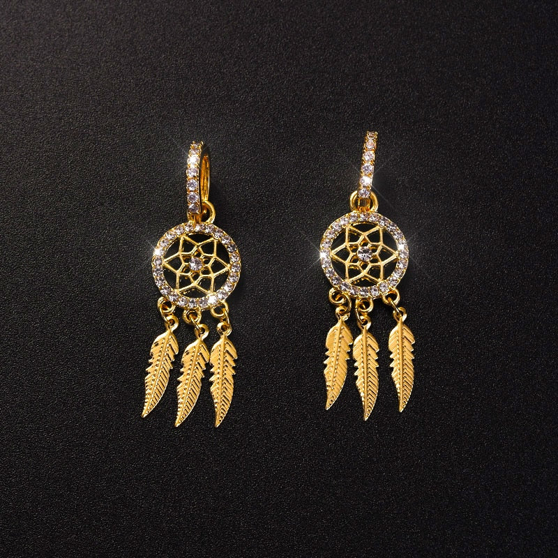 Dreamcatcher 14k Solid Gold Earrings + Necklace