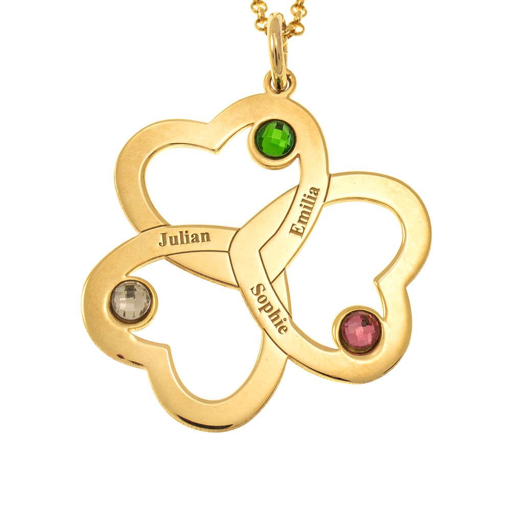 Mother's Day Gift Intertwined 1-6 Hearts Name Necklace With Birthstones