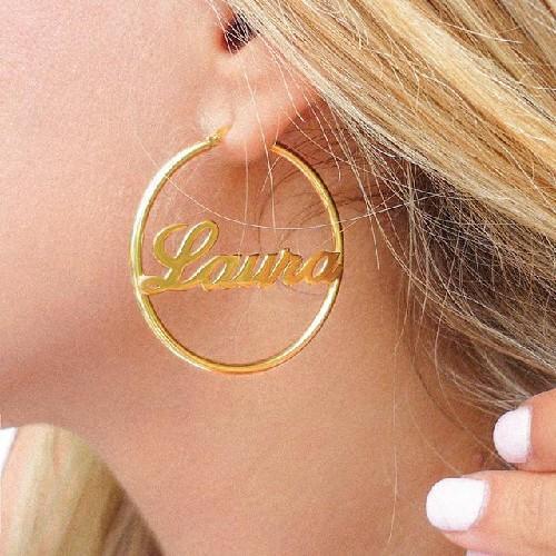 Mother's Day Gift 18k Gold Plated Sterling Silver Hoop Name Earrings