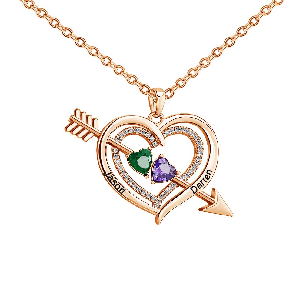 Valentine's Day Gift Forever Love Birthstone & Diamond Heart Pendant Necklace