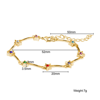 Mother's Day Gift Star Bracelet with Family Names and Birthstones