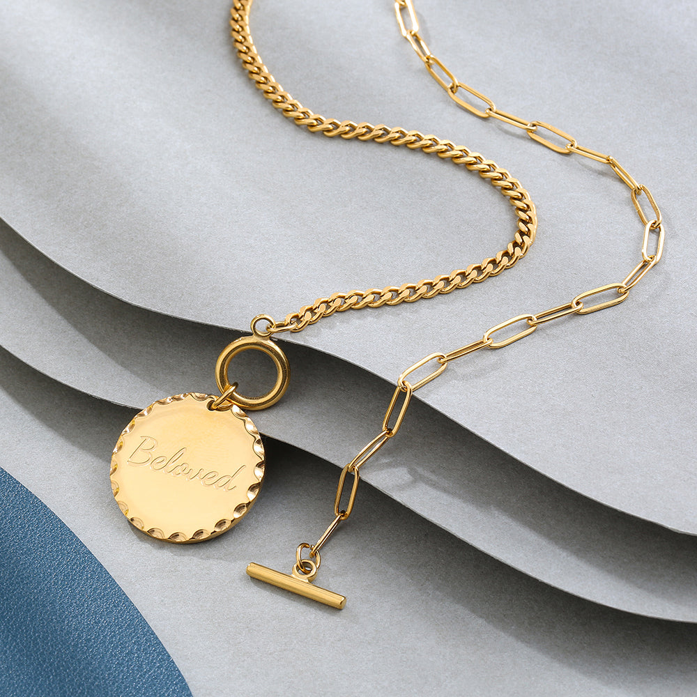 Mother's Day Gift Custom Engraved Vintage Brass Flat Disc Pendant