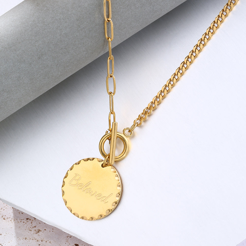Mother's Day Gift Custom Engraved Vintage Brass Flat Disc Pendant