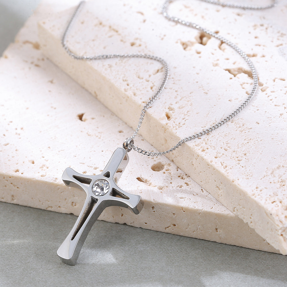 Mother's Day Gift Engravable Cross Pendant with Diamond