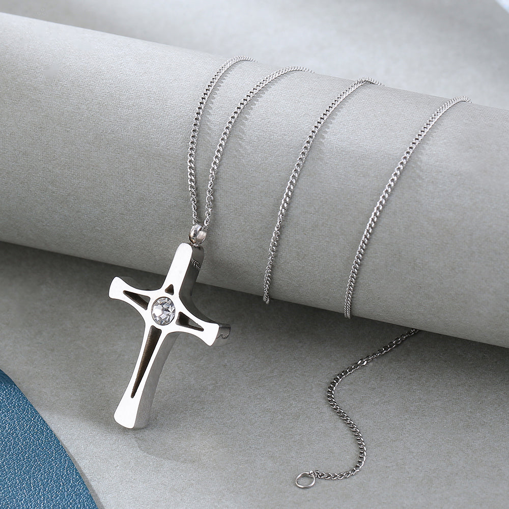 Mother's Day Gift Engravable Cross Pendant with Diamond