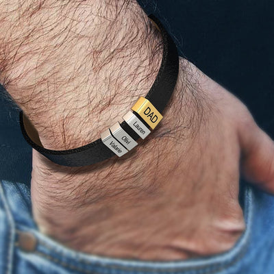 Father's Day Gift Genuine Cowhide Bracelet With Kids Name for Dad