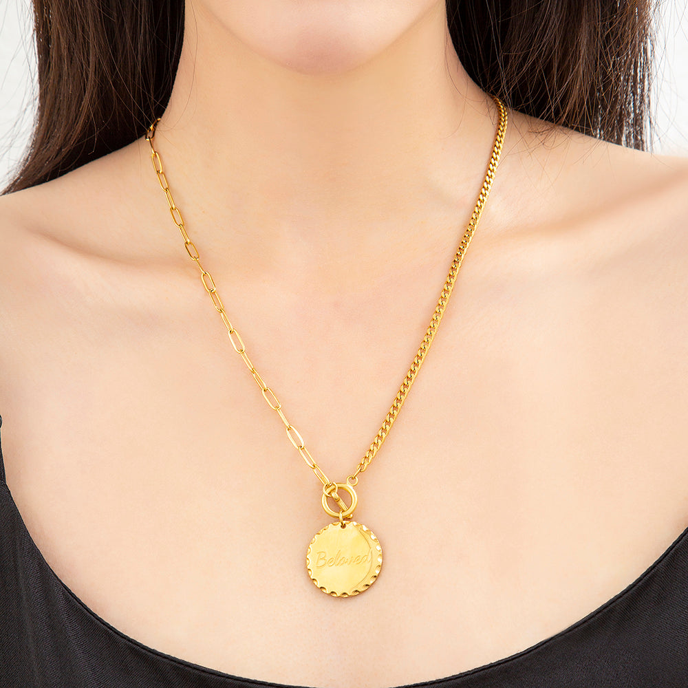 Mother's Day Gift Custom Engraved Vintage Brass Flat Disc Pendant