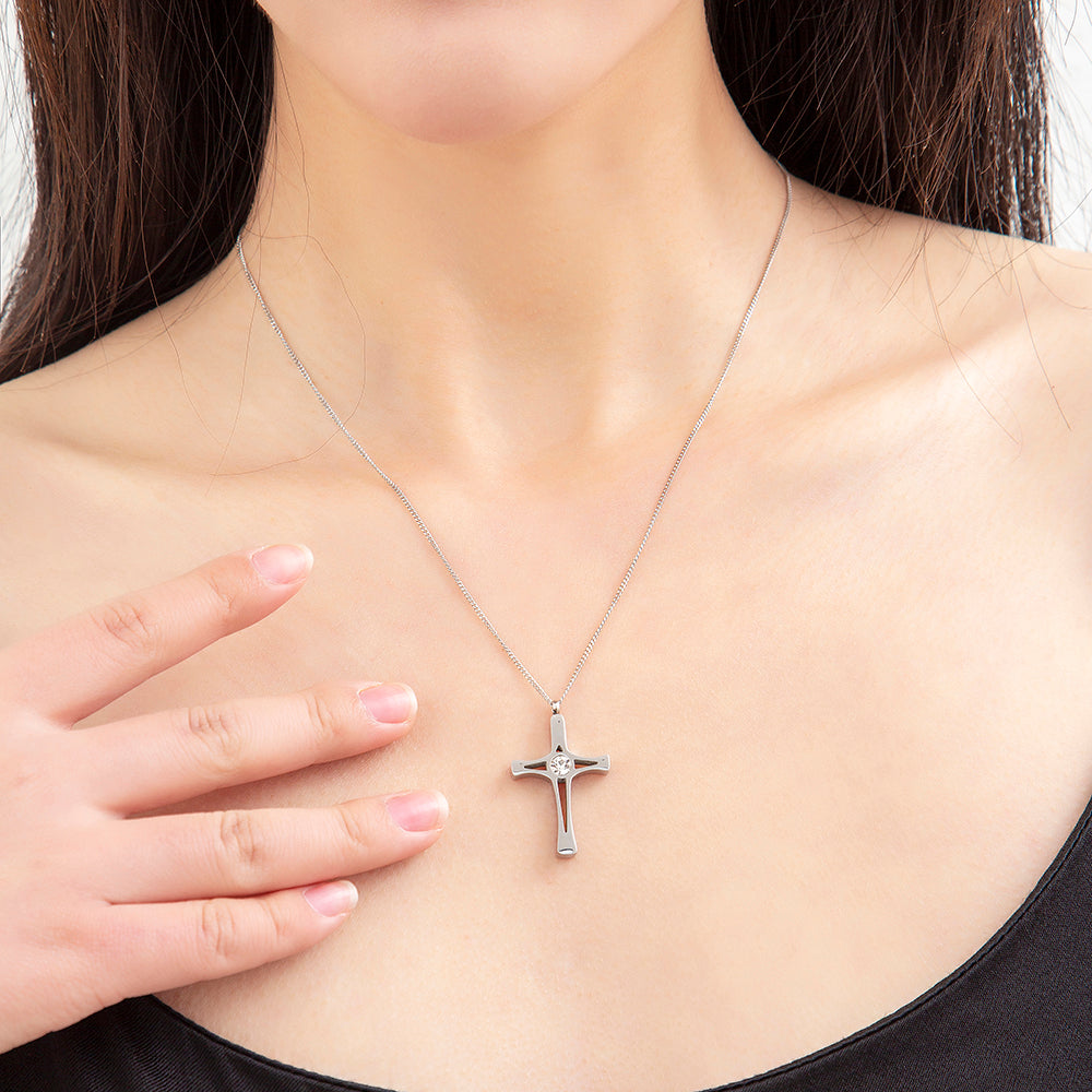 Mother's Day Gift Engravable Cross Pendant with Diamond