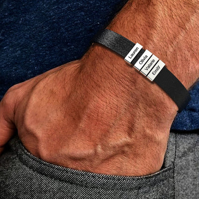 Father's Day Gift Genuine Cowhide Bracelet With Kids Name for Dad