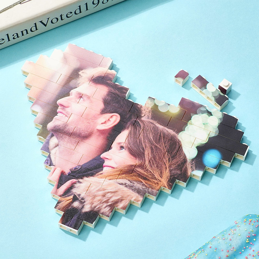 Gifts for Her Custom Building Brick Personalised Photo Block Heart Shaped