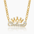 Double Plated Crown Name Necklace w/ Figaro Chain | Dorado Fashion