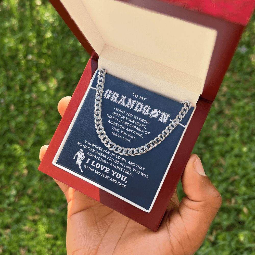 To My Football Grandson - Cuban Link Necklace - Athlete's Gift Shop