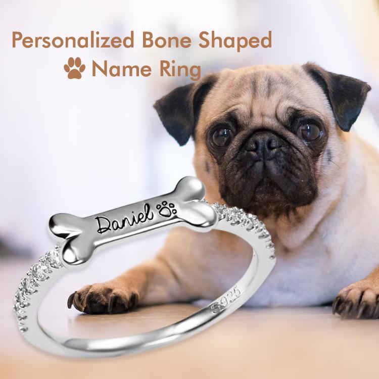 Mother's Day Gift Engraved Ear & Bone Shaped Pet Ring
