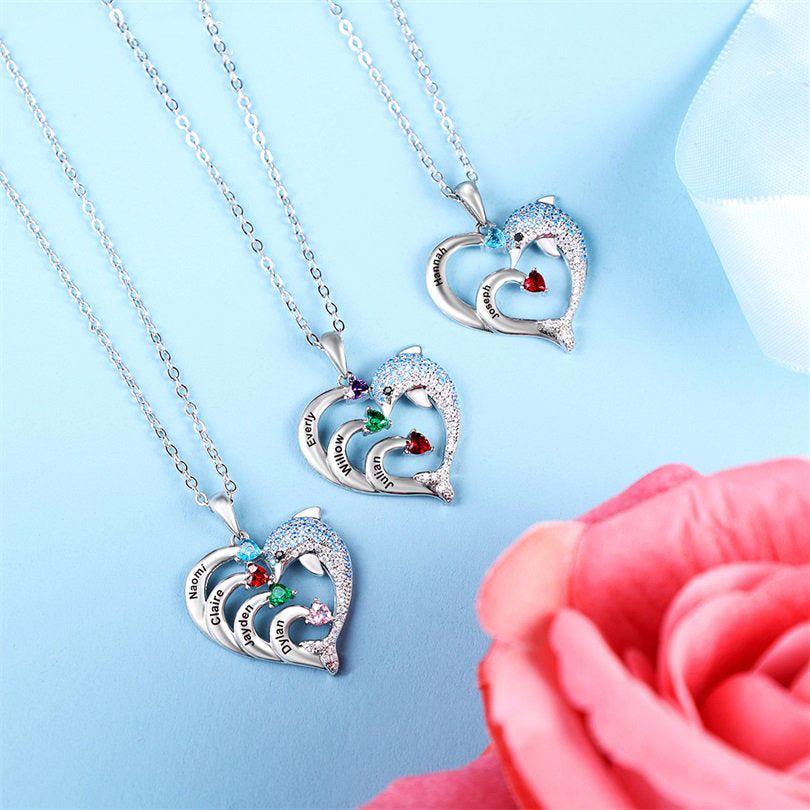 Mother's Day Gift Personalized Heart Dolphin Necklace