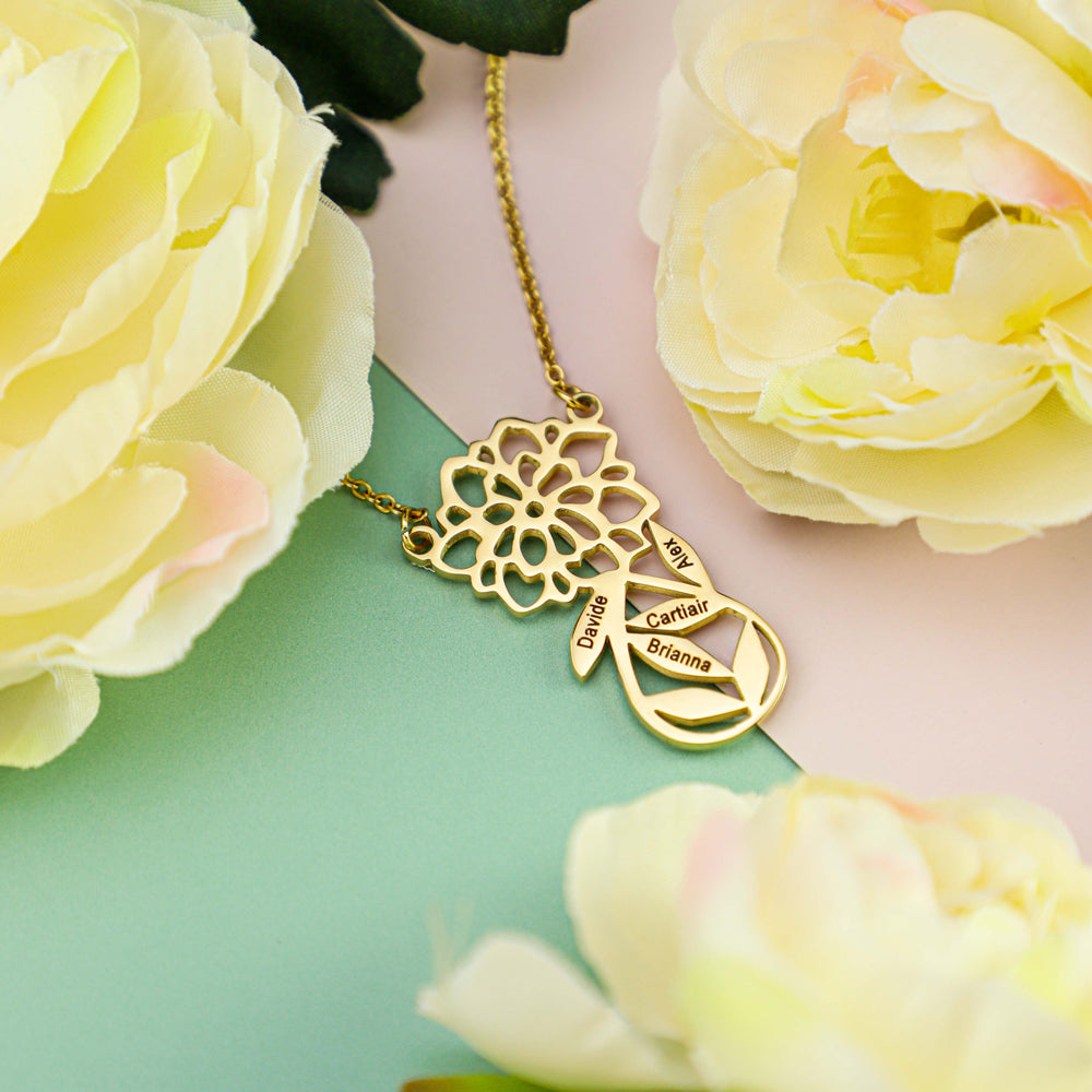 Mother's Day Gift Carnation Custom Name Necklace