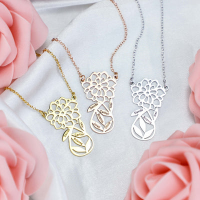 Mother's Day Gift Carnation Custom Name Necklace