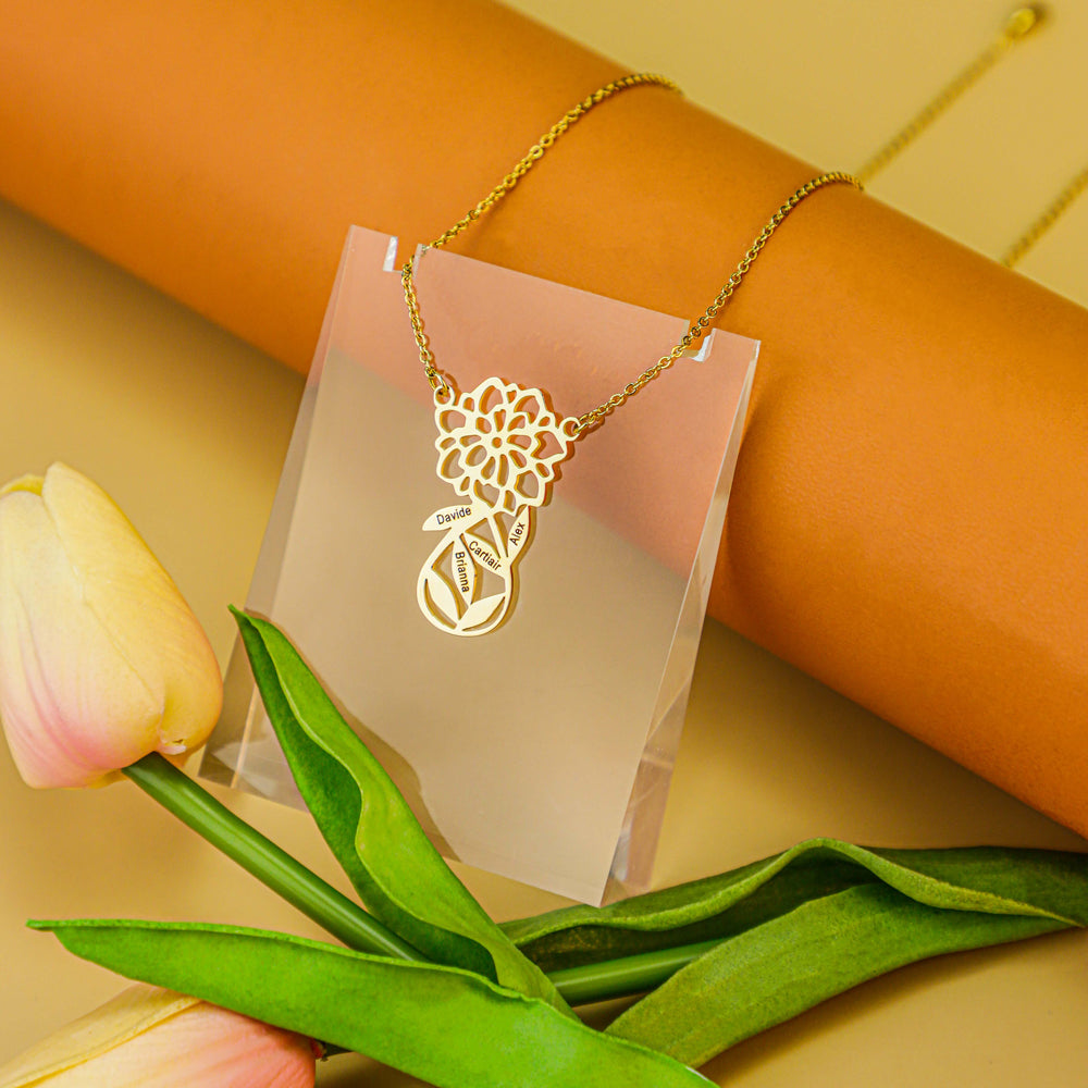 Mother's Day Gift Carnation Custom Name Necklace
