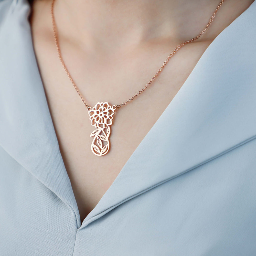 Mother's Day Gift Carnation Custom Name Necklace