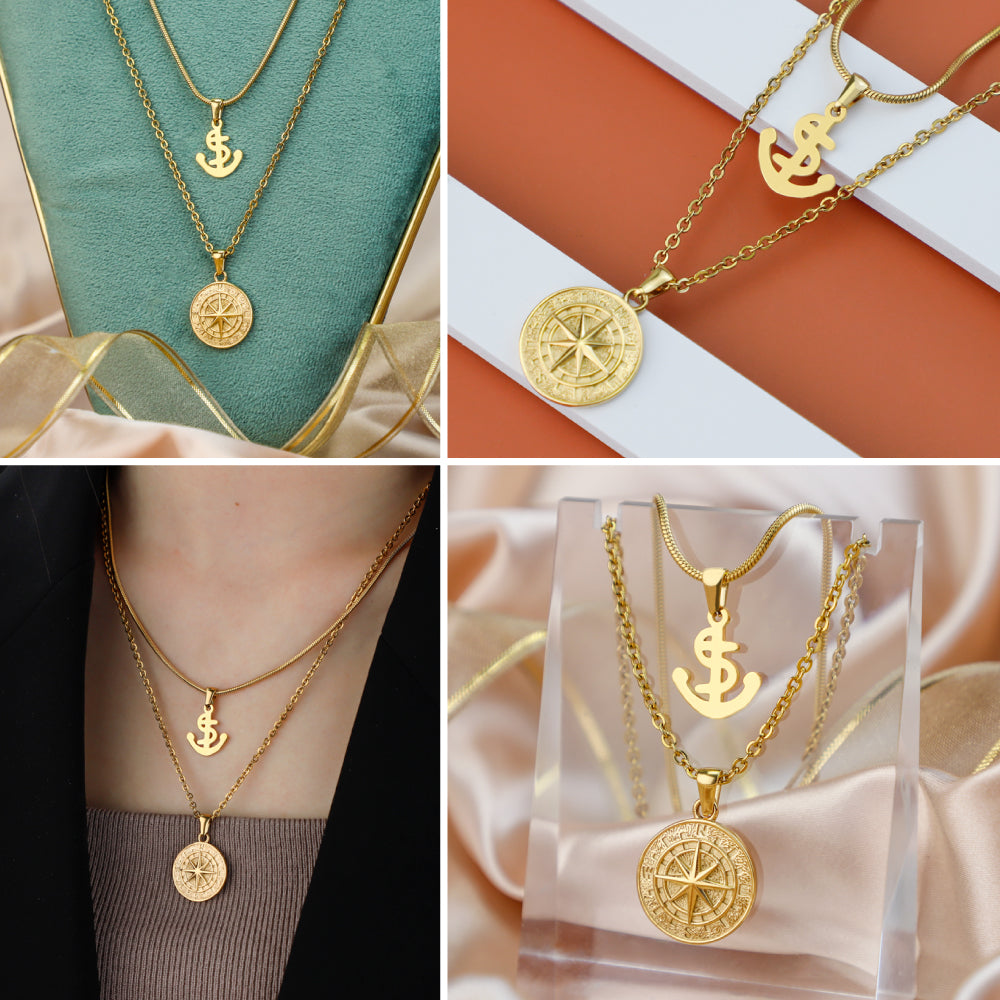 CHRISTMAS GIFT WOMENS COMPASS PENDANT NECKLACE