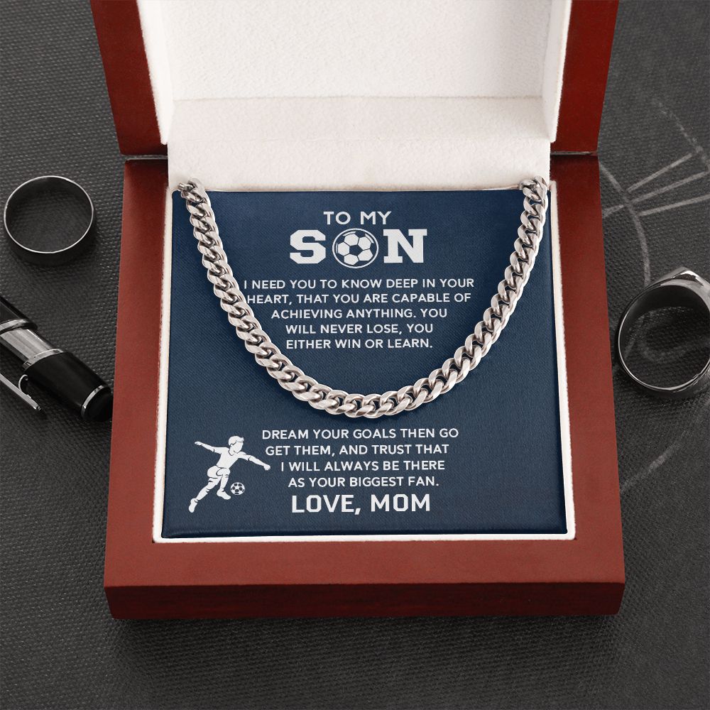 Cuban Link Necklace - Soccer Son, Biggest Fan - Athlete's Gift Shop