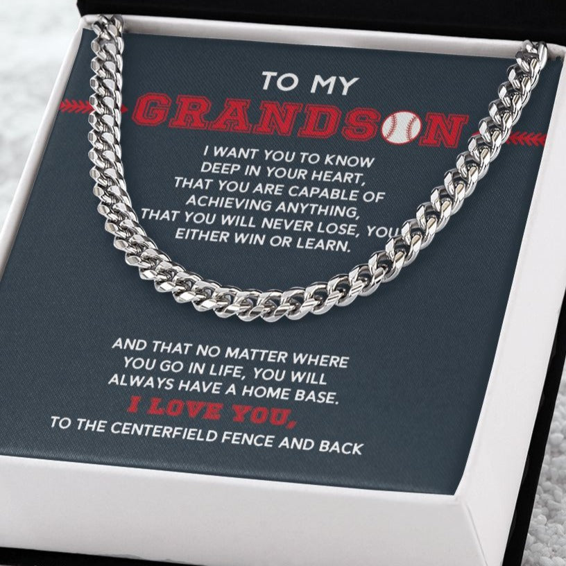 Cuban Link Necklace - To My Grandson, Achieve Anything, Home Base - Athlete's Gift Shop