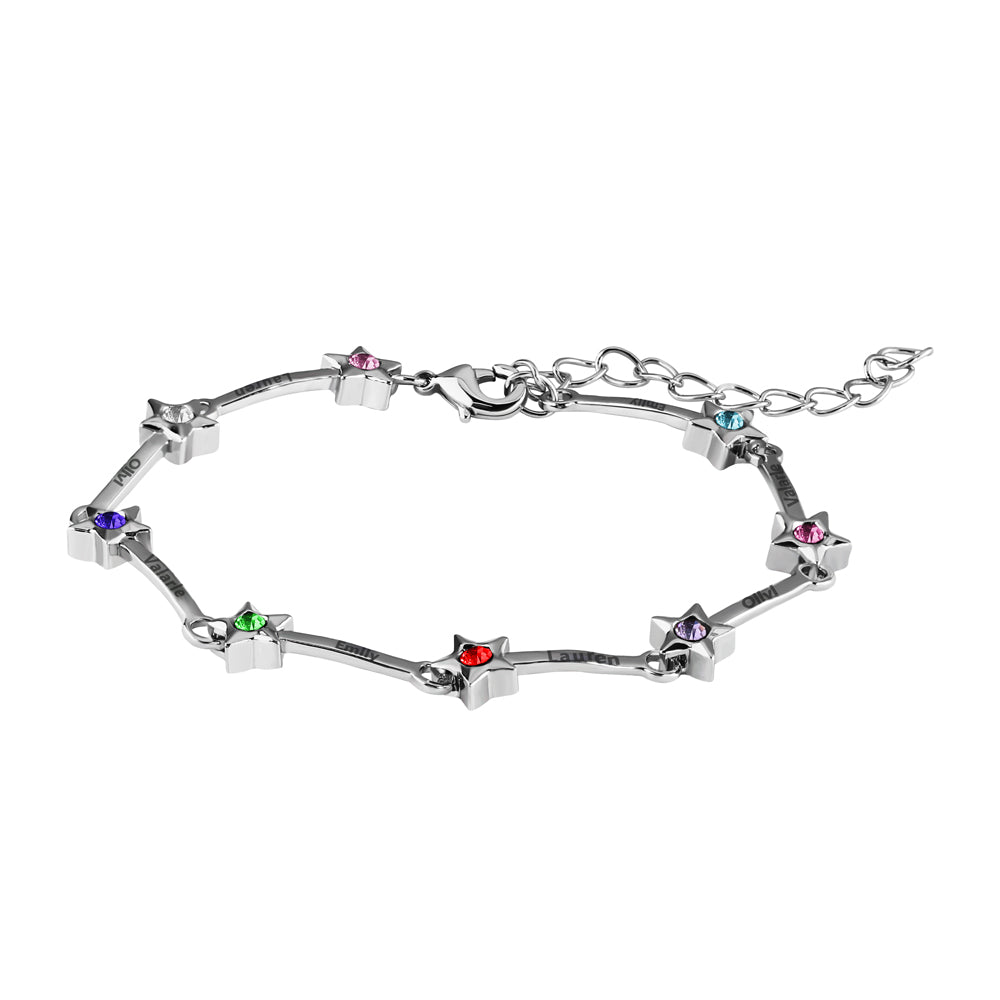Mother's Day Gift Star Bracelet with Family Names and Birthstones