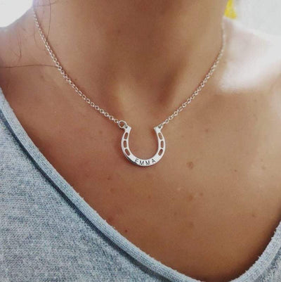 Mother's Day Gift Sterling silver Jewelry lucky Horse Shoe Pendant with Cable Chain for Girl