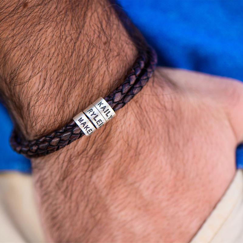 Father's Day Gift Men's Leather Bracelet with Small Custom Beads