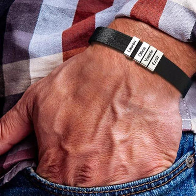 Father's Day Gift Genuine Cowhide Bracelet With Kids Name for Dad